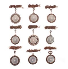 Set 107: Bakır Renk 33 mm Zincirli Yuvarlak 9 lu Metal Kolye Malzemeleri Seti