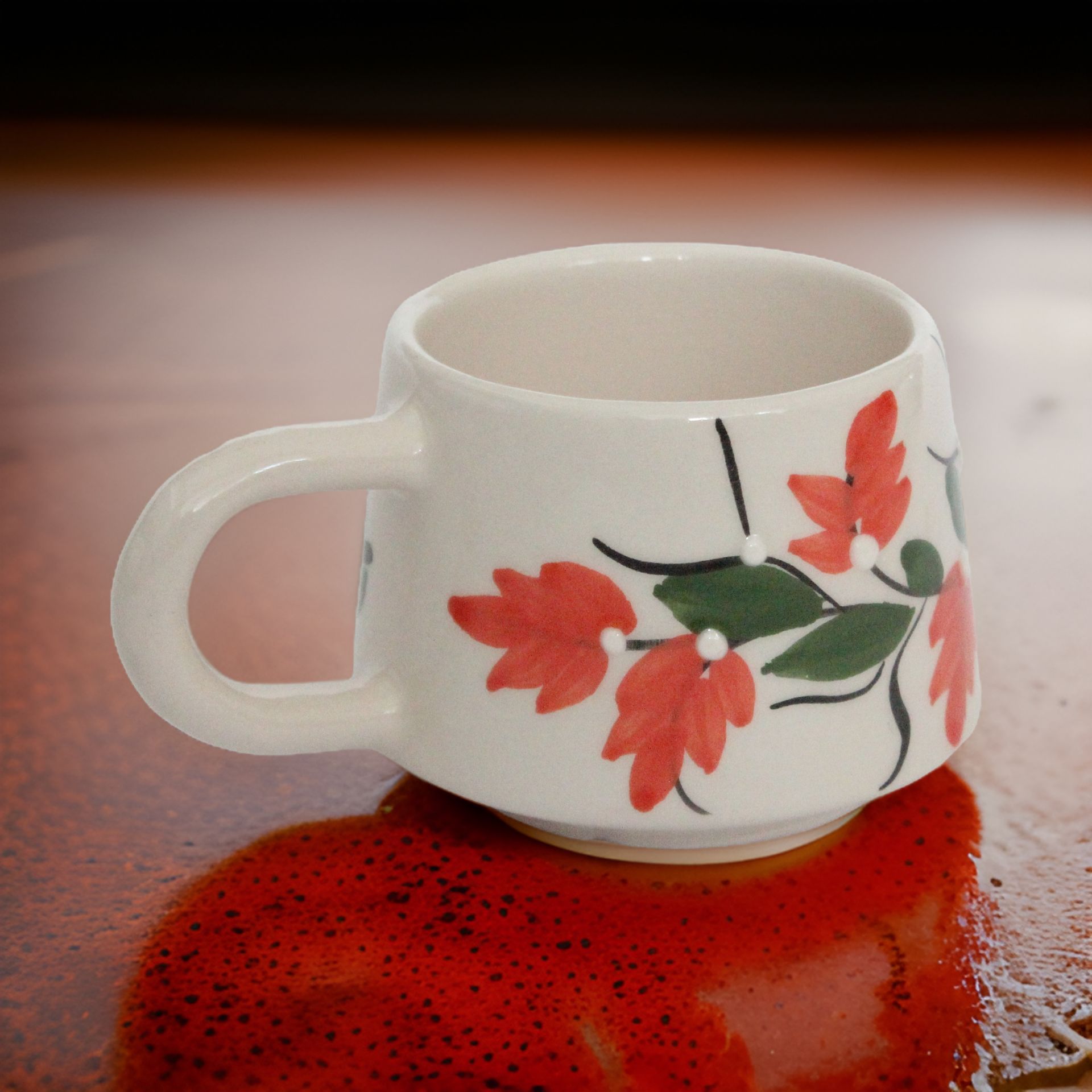 İlbay Seramik Kupa Bardak Mug Klasik Turuncu Üzüm Bağı