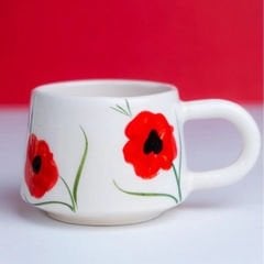 İlbay Seramik Kupa Bardak Mug Klasik Kırmızı Gelincik