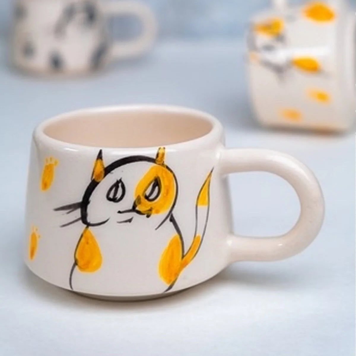 İlbay Seramik Kupa Bardak Mug Klasik Sarı Kedi