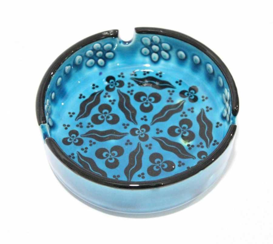 İlbay 13 cm Mavi Turkuaz Renkli Çini Seramik Küllük