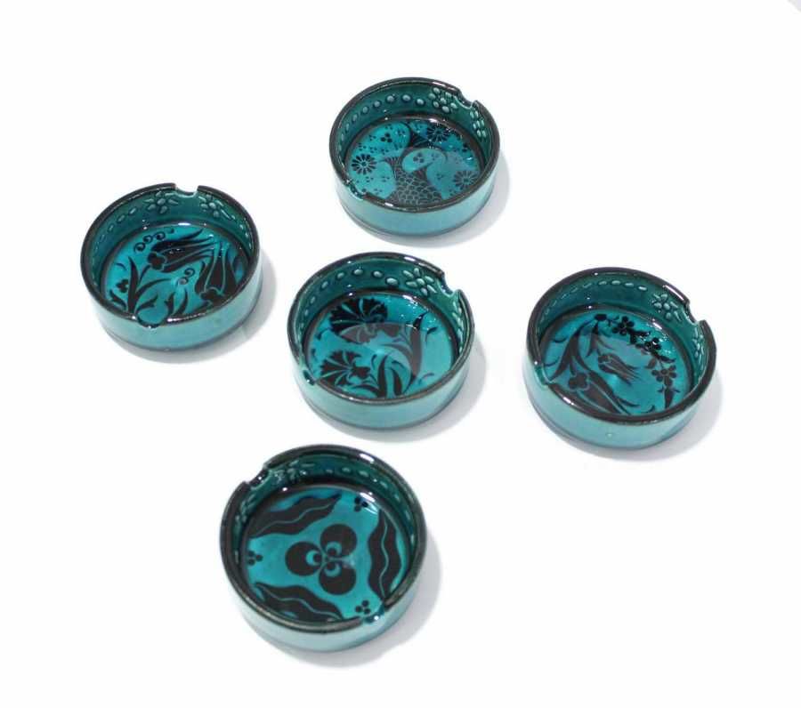 İlbay 8 cm Yeşil Turkuaz Renkli Çini Seramik Küllük Set