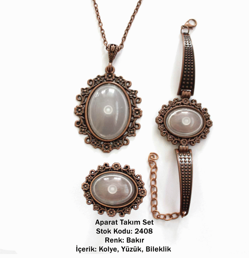 Kolye Bileklik Yüzük Aparat Takım Set 2408 Bakır Kaplama