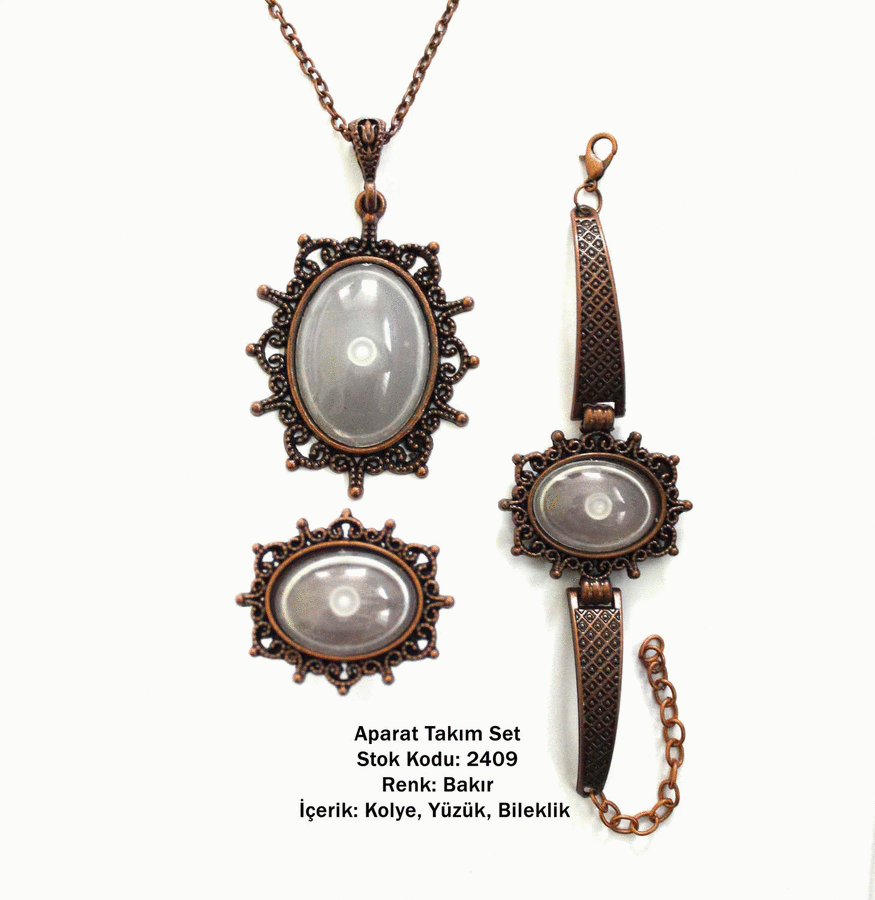 Kolye Bileklik Yüzük Aparat Takım Set 2409 Bakır Kaplama