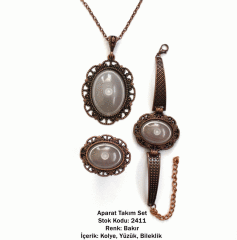 Kolye Bileklik Yüzük Aparat Takım Set 2411 Bakır Kaplama