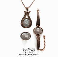 Kolye Bileklik Yüzük Aparat Takım Set 2413 Bakır Kaplama