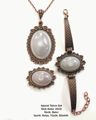 Kolye Bileklik Yüzük Aparat Takım Set 2415 Bakır Kaplama