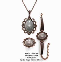 Kolye Bileklik Yüzük Aparat Takım Set 2418 Bakır Kaplama