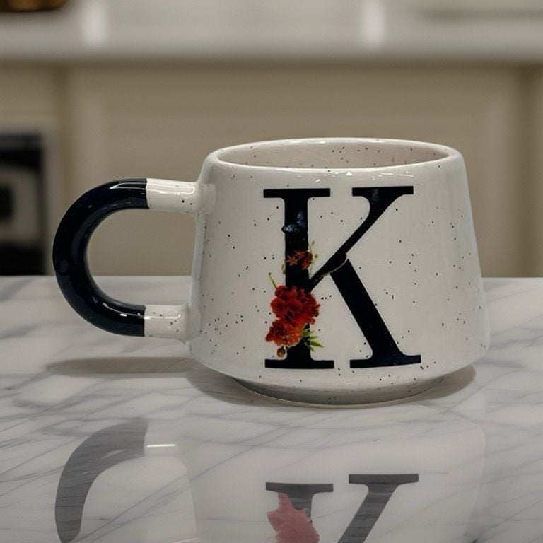 İlbay Seramik Harfli Klasik Kupa Bardak Mug - K Harfi