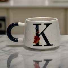 İlbay Seramik Harfli Klasik Kupa Bardak Mug - K Harfi