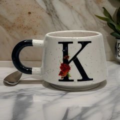 İlbay Seramik Harfli Klasik Kupa Bardak Mug - K Harfi