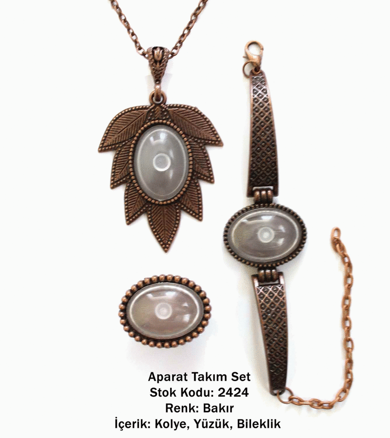 Kolye Bileklik Yüzük Aparat Takım Set 2424 Bakır Kaplama