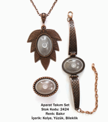 Kolye Bileklik Yüzük Aparat Takım Set 2424 Bakır Kaplama