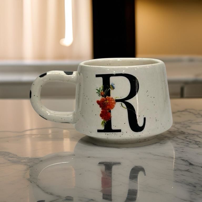 İlbay Seramik Harfli Klasik Kupa Bardak Mug - R Harfi
