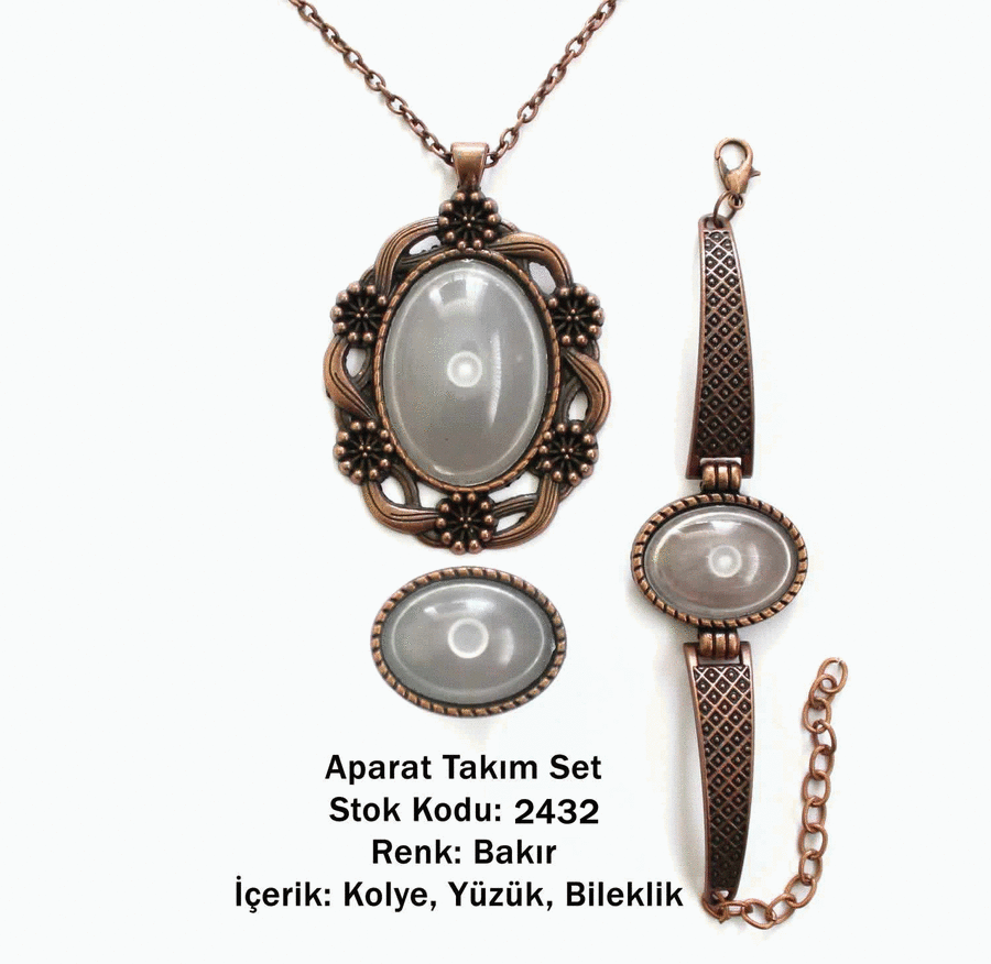 Kolye Bileklik Yüzük Aparat Takım Set 2432 Bakır Kaplama