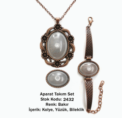 Kolye Bileklik Yüzük Aparat Takım Set 2432 Bakır Kaplama