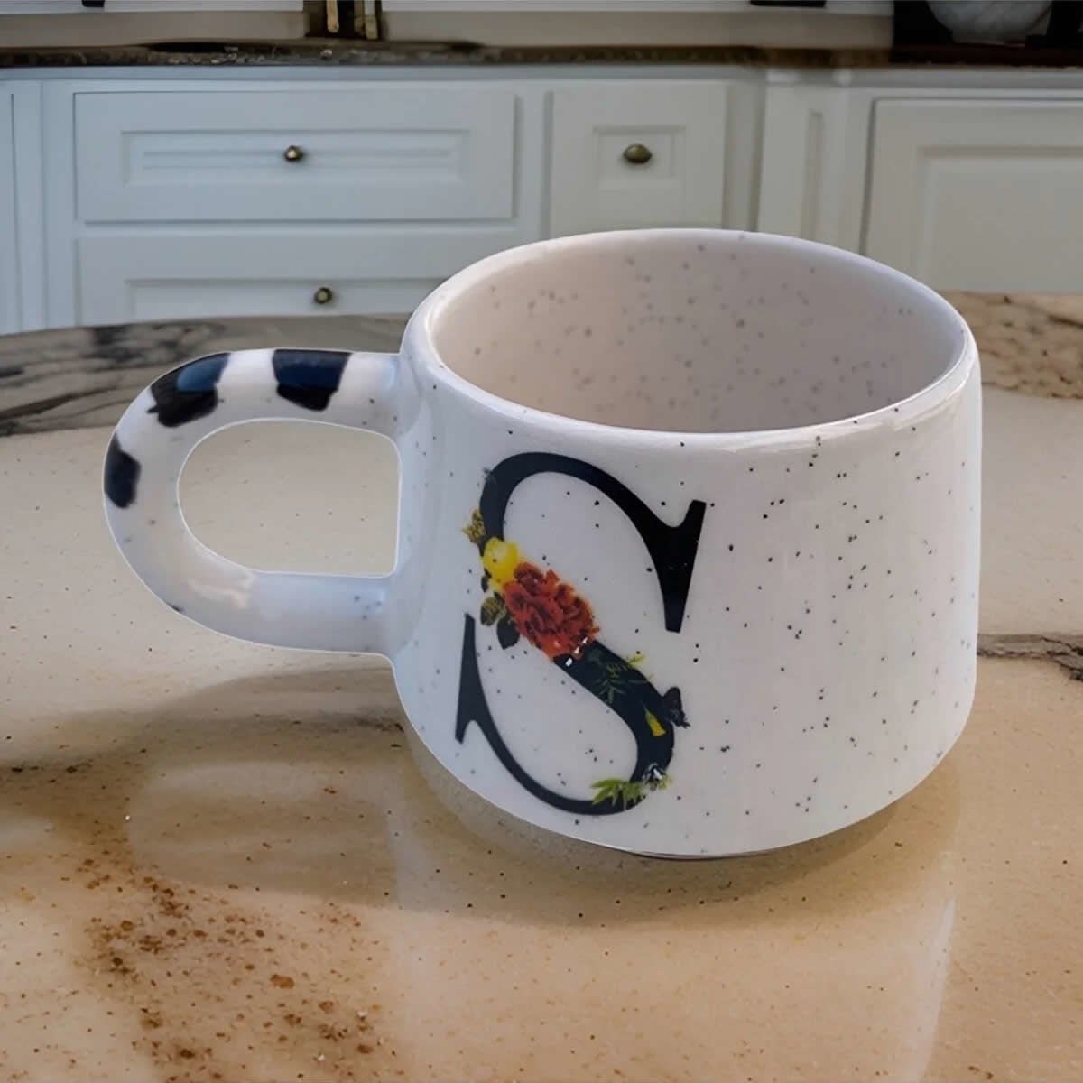 İlbay Seramik Harfli Klasik Kupa Bardak Mug - S Harfi