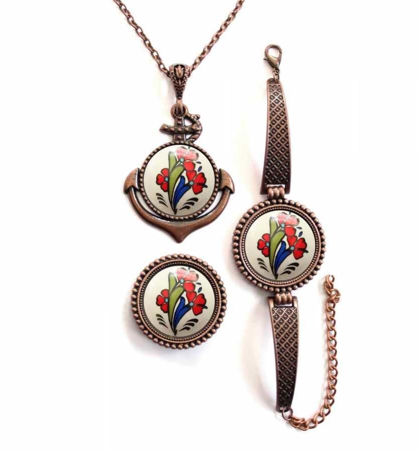 İlbay Çini Takı Kolye Bileklik Yüzük Seti 2457DS124