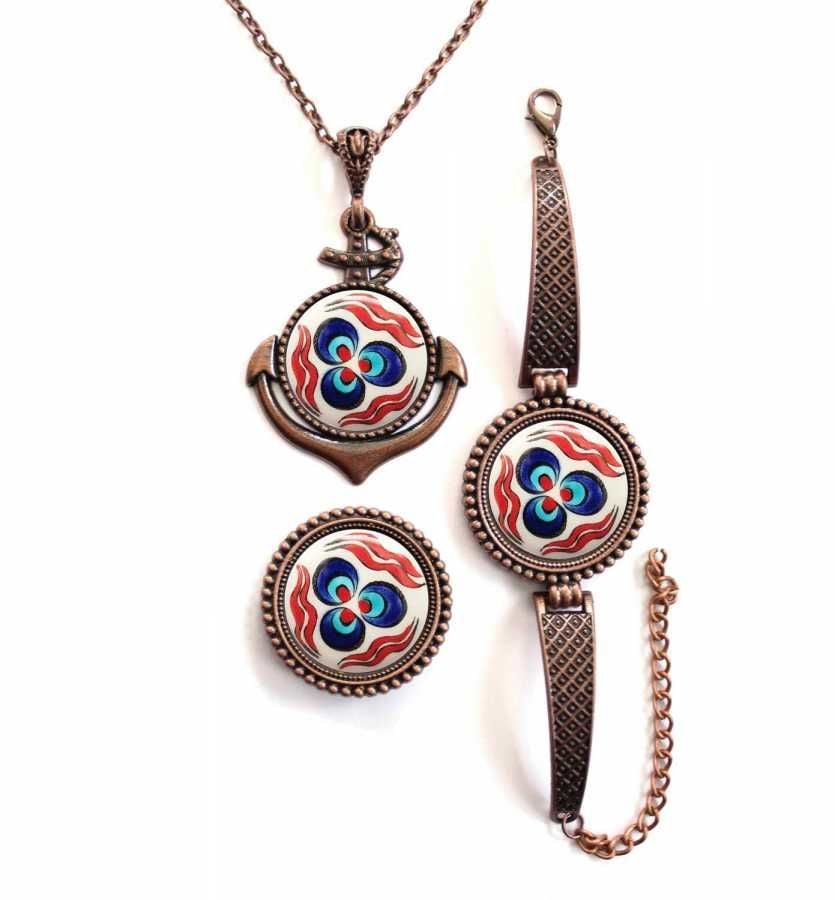 İlbay Çini Takı Kolye Bileklik Yüzük Seti 2457DS129