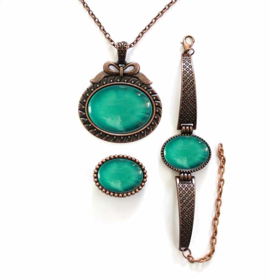 İlbay Çini Takı Kolye Bileklik Yüzük Seti 2436DS302