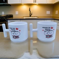 İlbay Seramik T Kulp Battaniyeli Kupa Bardak 2 li Karım da Karım Kocam da Kocam