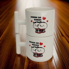 İlbay Seramik T Kulp Battaniyeli Kupa Bardak 2 li Karım da Karım Kocam da Kocam