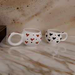 İlbay Seramik Ece Kırmızı Siyah Kalp 2 li Kupa Bardak Takımı