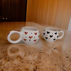 İlbay Seramik Ece Kırmızı Siyah Kalp 2 li Kupa Bardak Takımı