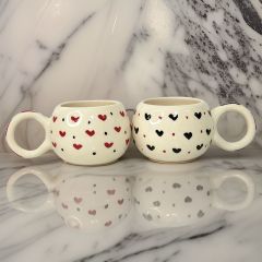 İlbay Seramik Ece Kırmızı Siyah Kalp 2 li Kupa Bardak Takımı