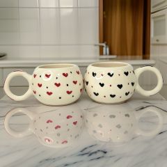 İlbay Seramik Ece Kırmızı Siyah Kalp 2 li Kupa Bardak Takımı