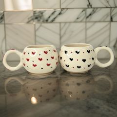 İlbay Seramik Ece Kırmızı Siyah Kalp 2 li Kupa Bardak Takımı