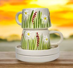 İlbay Seramik Kupa Bardak Klasik Beyaz Papatya