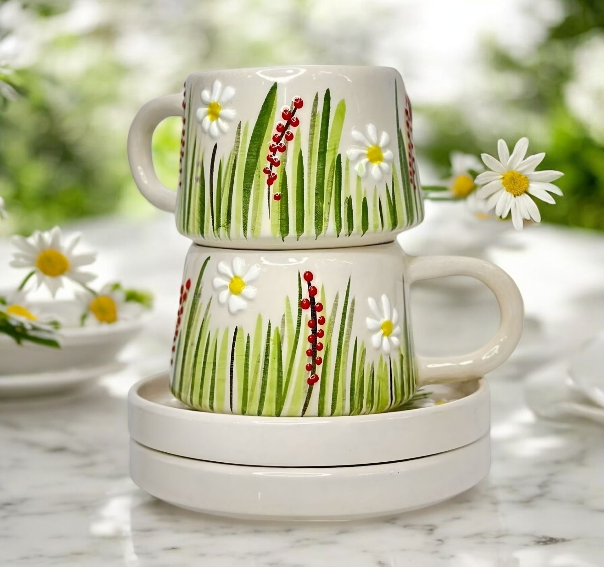 İlbay Seramik Kupa Bardak Klasik Beyaz Papatya