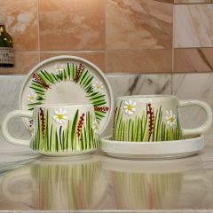 İlbay Seramik Kupa Bardak Klasik Beyaz Papatya