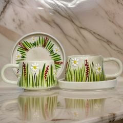 İlbay Seramik Kupa Bardak Klasik Beyaz Papatya