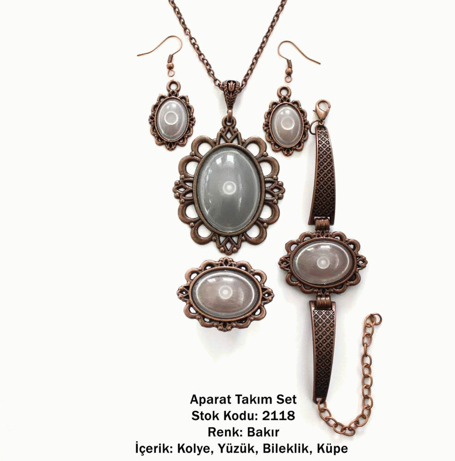 Kolye Bileklik Yüzük Küpe Aparat Takım Set 2118 Bakır Kaplama