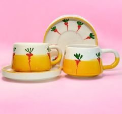 İlbay Seramik Kupa Bardak 2 li Tabaklı Klasik Havuç