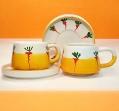 İlbay Seramik Kupa Bardak 2 li Tabaklı Klasik Havuç