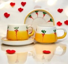 İlbay Seramik Kupa Bardak 2 li Tabaklı Klasik Havuç