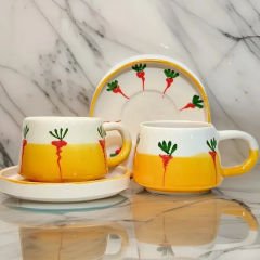 İlbay Seramik Kupa Bardak 2 li Tabaklı Klasik Havuç