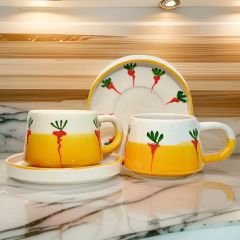 İlbay Seramik Kupa Bardak 2 li Tabaklı Klasik Havuç