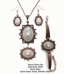 Kolye Bileklik Yüzük Küpe Aparat Takım Set 2109 Bakır Kaplama