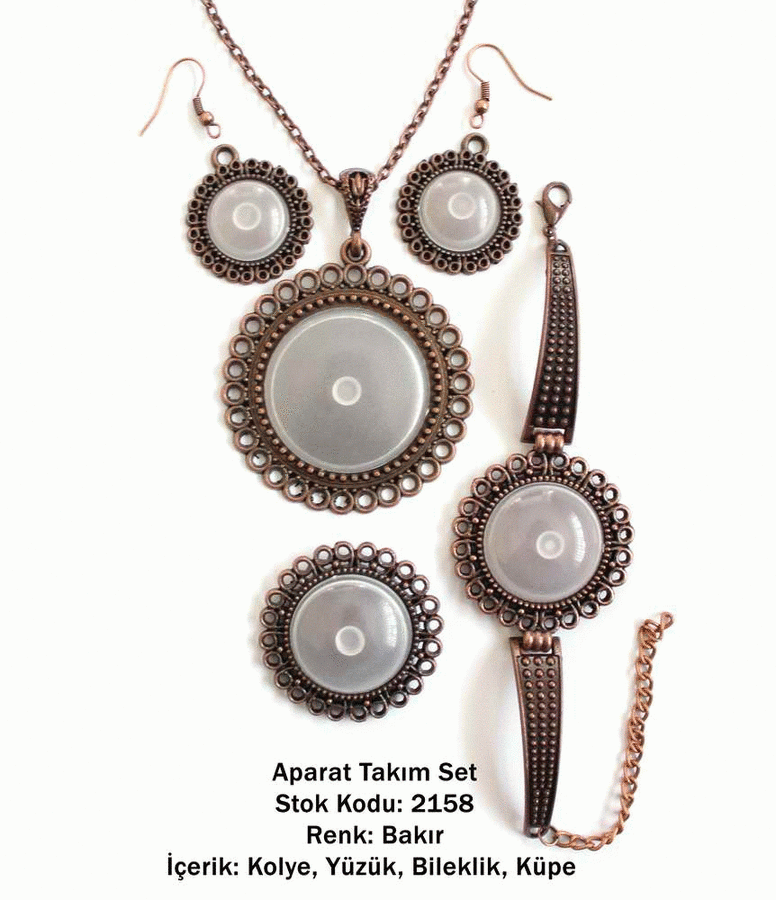 Kolye Bileklik Yüzük Küpe Aparat Takım Set 2158 Bakır Kaplama