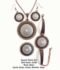 Kolye Bileklik Yüzük Küpe Aparat Takım Set 2158 Bakır Kaplama