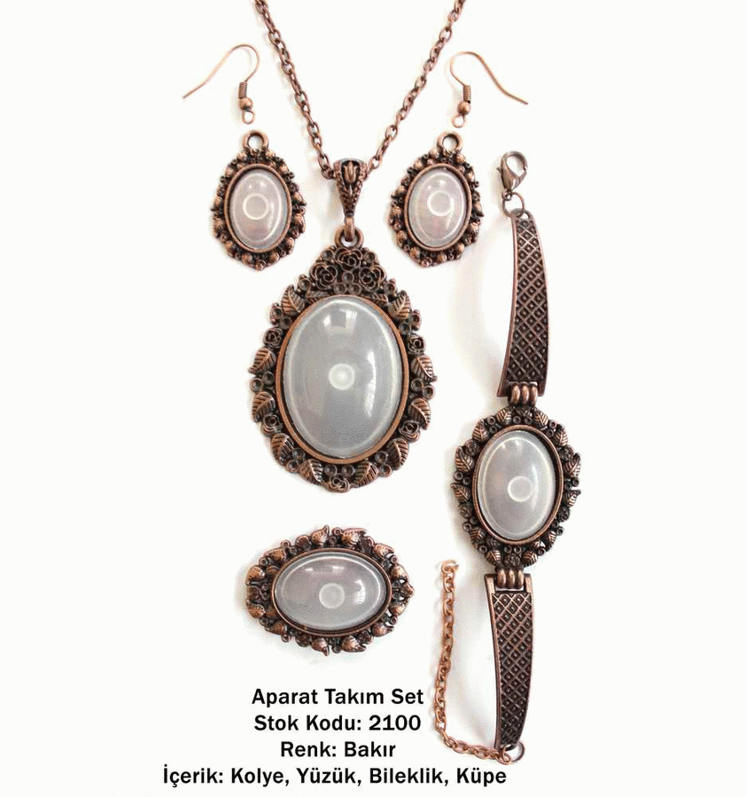 Kolye Bileklik Yüzük Küpe Aparat Takım Set 2100 Bakır Kaplama
