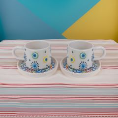 İlbay Seramik Kupa Bardak 2 li Tabaklı Klasik Renkli Nazar