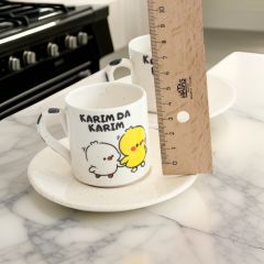 İlbay Çini Seramik 2'li Tabaklı Kahve Fincanı Takımı Karım da Karım Kocam da Kocam