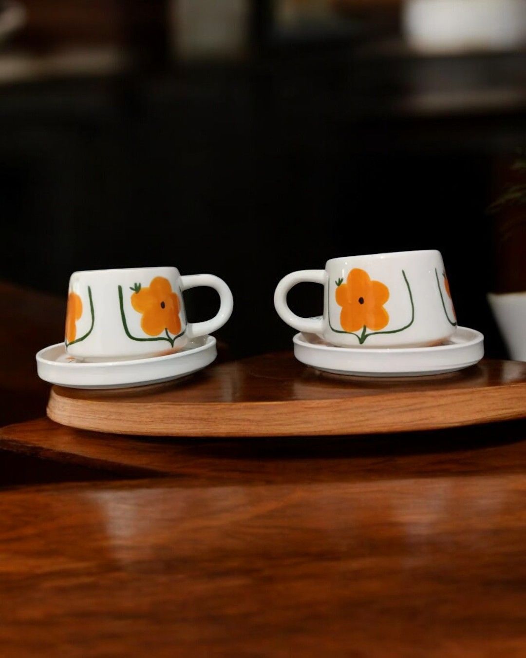 El İşi Seramik 2 li Tabaklı Klasik Sarı Gelincik Kupa Bardak Mug