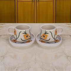 El İşi Seramik 2 li Tabaklı Klasik Sarı Gelincik Kupa Bardak Mug