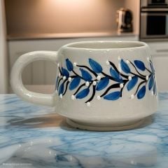 İlbay Seramik Klasik Kupa Bardak Mug Mavi Erik Dalı